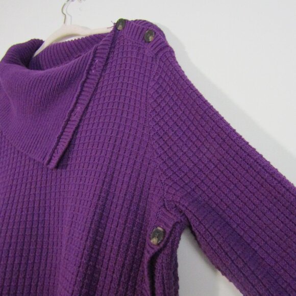 Woman Within Waffle Knit Sweater 1X Purple Buttons Modern Cozy Foldover Collar - Picture 5 of 10